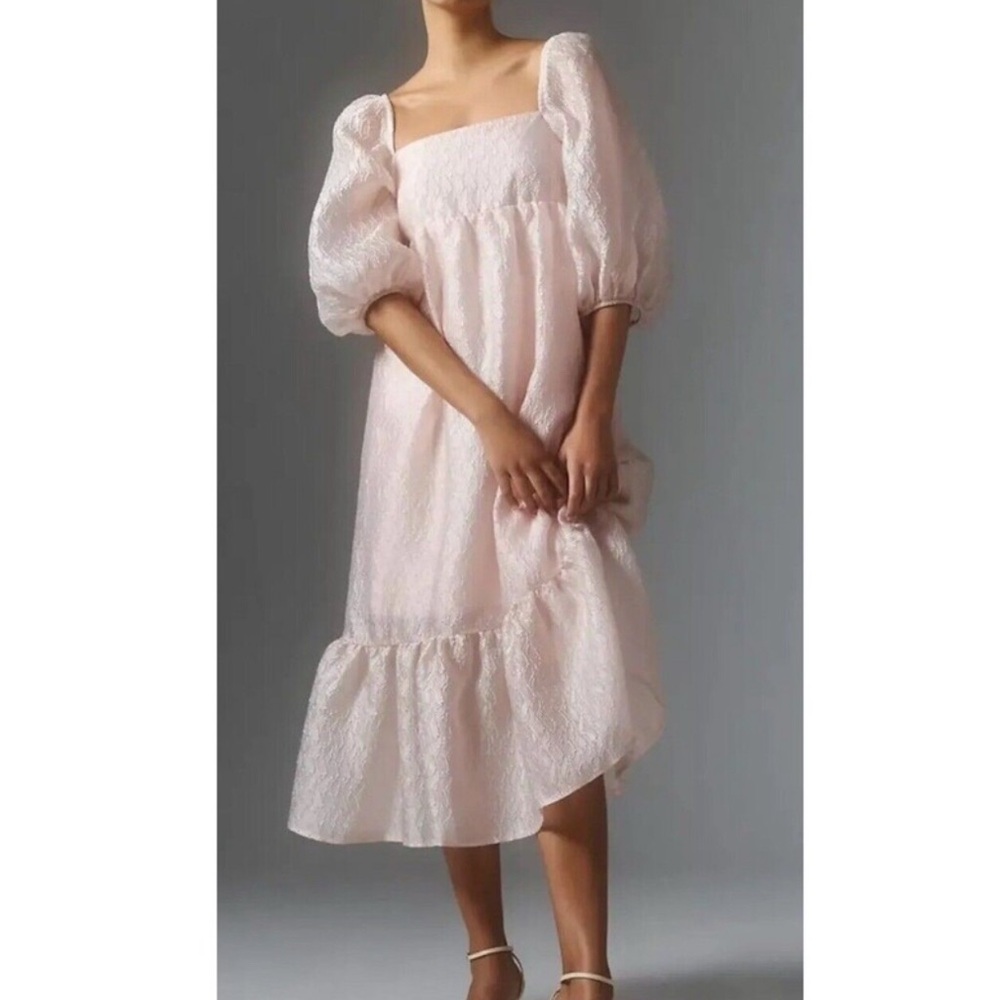 Anthropologie Textured Puff Sleeve Dress
